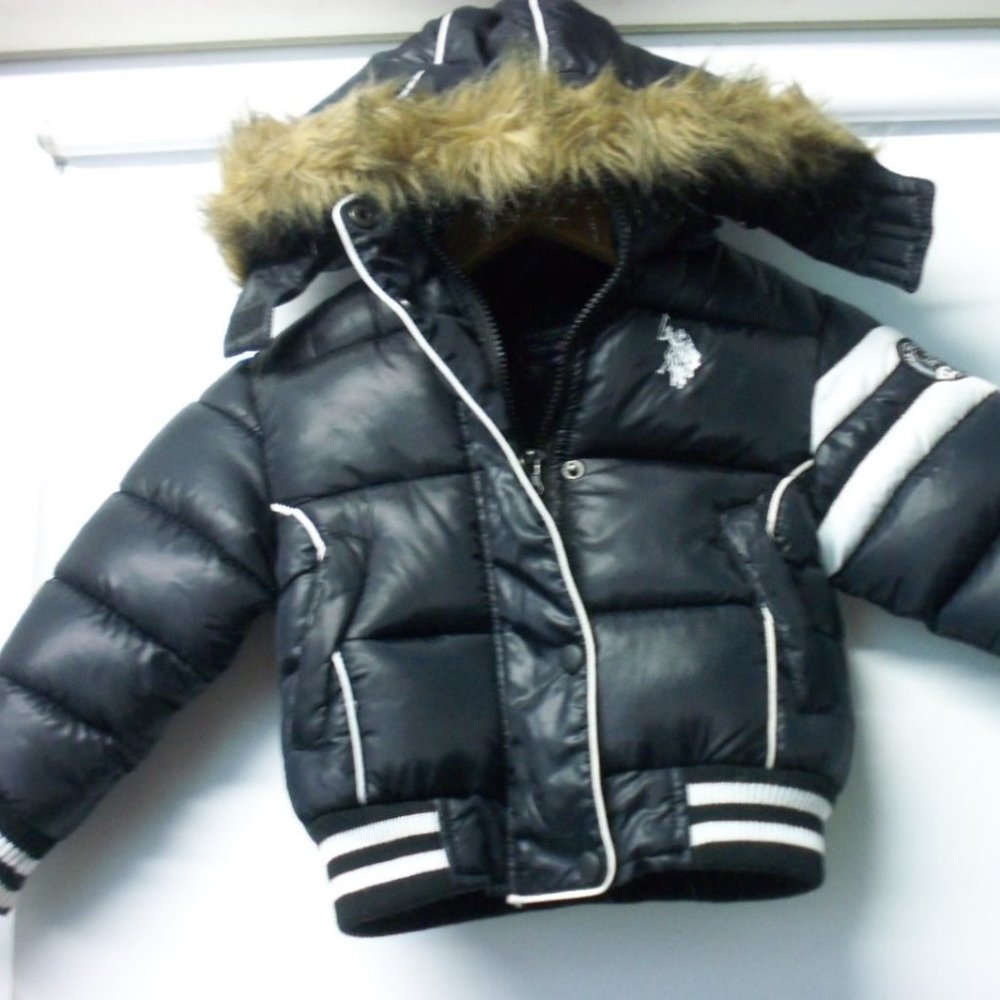 U.S. Polo Assn Girls 4T Black Puffer Hooded Jacket